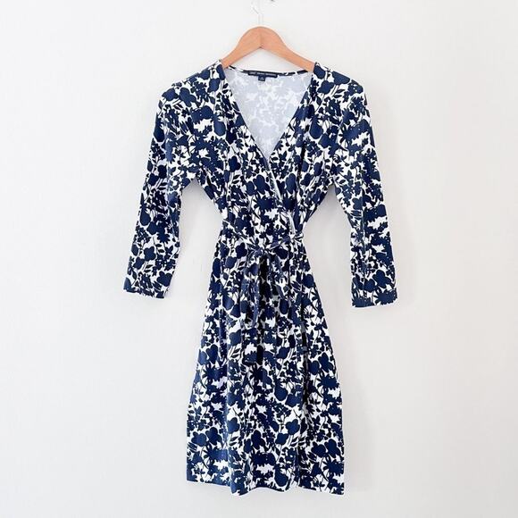 Brooks Brothers Dresses & Skirts - Brooks Brothers 346 Navy and White Floral Wrap Dress, Size Small